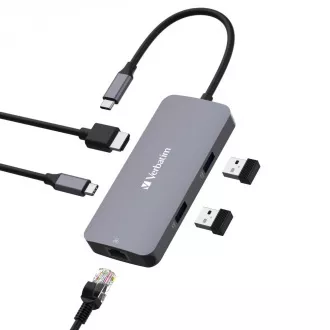 VERBATIM Hub USB-C Pre Multiport 5 Port, 2x USB 3.2, 1x USB-C, HDMI, RJ45, šedá
