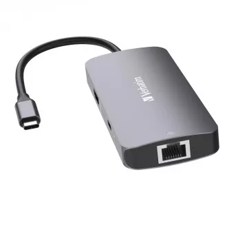 VERBATIM Hub USB-C Pre Multiport 5 Port, 2x USB 3.2, 1x USB-C, HDMI, RJ45, šedá