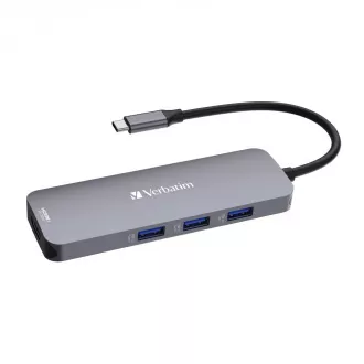 VERBATIM Hub USB-C Pre Multiport 8 Port, 3x USB 3.2, 1x USB-C, 2x HDMI, microSD/SD, šedá