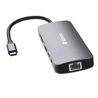 VERBATIM Hub USB-C Pre Multiport 9 Port, 3x USB 3.2, 2x USB-C, HDMI, RJ45, microSD/SD, sivá