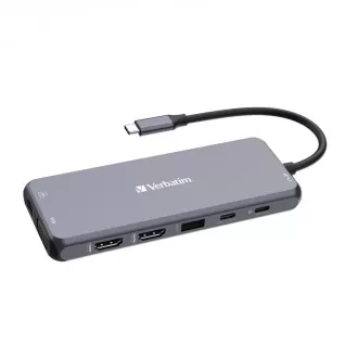 VERBATIM Hub USB-C Pre Multiport 14 Port, 5x USB-A, 2x USB-C, 2x HDMI, 1xVGA, RJ45, 3.5mm Jack audio, microSD/SD, šedá
