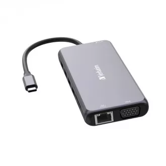 VERBATIM Hub USB-C Pre Multiport 14 Port, 5x USB-A, 2x USB-C, 2x HDMI, 1xVGA, RJ45, 3.5mm Jack audio, microSD/SD, šedá
