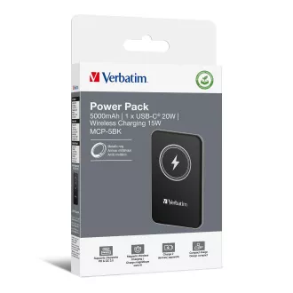 VERBATIM Powerbanka Charge 'n' Go, Magnetická, 5000 mAh, USB-C, Čierna