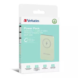 VERBATIM Powerbanka Charge 'n' Go, Magnetická, 5000 mAh, USB-C, Zelená
