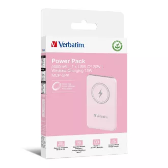 VERBATIM Powerbanka Charge 'n' Go, Magnetická, 5000 mAh, USB-C, Ružová