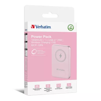 VERBATIM Powerbanka Charge 'n' Go, Magnetická, 10000 mAh, USB-C, Ružová VERBATIM Powerbanka Charge 'n' Go, Magnetická, 10000 mAh, USB-C, Ružová