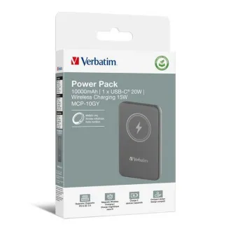 VERBATIM Powerbanka Charge 'n' Go, Magnetická, 10000 mAh, USB-C, Sivá VERBATIM Powerbanka Charge 'n' Go, Magnetická, 10000 mAh, USB-C, Sivá