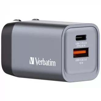 VERBATIM GaN Nabíjačka do siete GNC-35, 35W, 1x USB-C, 1x USB VERBATIM GaN Nabíjačka do siete GNC-35, 35W, 1x USB-C, 1x USB