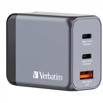 VERBATIM GaN Nabíjačka do siete GNC-65, 65W, 2x USB-C, 1x USB VERBATIM GaN Nabíjačka do siete GNC-65, 65W, 2x USB-C, 1x USB