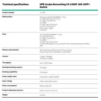 HPE Aruba Networking CX 6200F 48G 4SFP+ Switch JL726AR RENEW HPE Aruba Networking CX 6200F 48G 4SFP+ Switch JL726AR RENEW