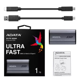 ADATA External SSD 2TB SE880 USB 3.2 USB-C, Titanium Grey - Rugged