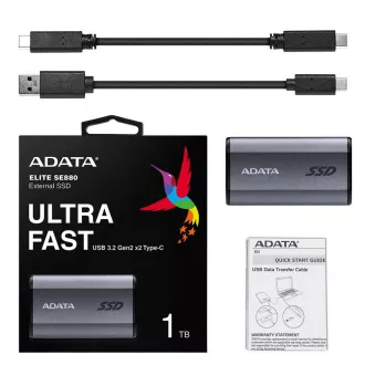 ADATA Externý SSD 2TB SE880, USB-C 3.2 Gen 2x2, R:2000/W:2000MB/s, sivá