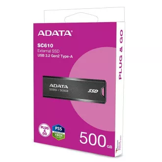 ADATA Externý SSD 500GB SC610, USB-A 3.2, čierna