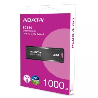 ADATA Externý SSD 1TB SC610, USB-A 3.2, čierna
