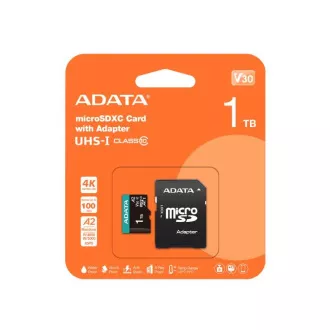 ADATA MicroSDXC karta 1TB Premier Pro UHS-I V30S (R: 100/W: 80 MB/s) + SD adaptér ADATA MicroSDXC karta 1TB Premier Pro UHS-I V30S (R: 100/W: 80 MB/s) + SD adaptér