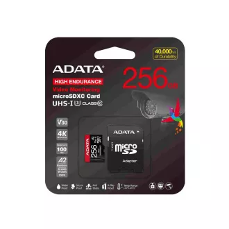 ADATA MicroSDXC karta 256GB High Endurance UHS-I C10 V30 A2 (R: 100/W: 85 MB/s) + SD adaptér