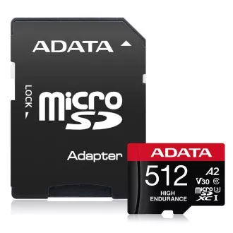 ADATA MicroSDXC karta 512GB High Endurance UHS-I C10 V30 A2 (R: 100/W: 85 MB/s) + SD adaptér ADATA MicroSDXC karta 512GB High Endurance UHS-I C10 V30 A2 (R: 100/W: 85 MB/s) + SD adaptér