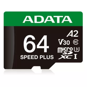 ADATA MicroSDXC karta 64 GB Speed Plus, U3, C10, A2, V30 (R: 160/W: 140 MB/s) + SD adaptér
