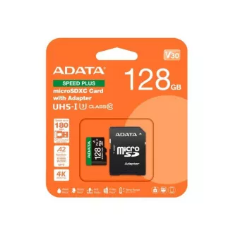 ADATA MicroSDXC karta 128 GB Speed Plus, U3, C10, A2, V30 (R: 180/W: 160 MB/s) + SD adaptér