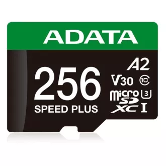 ADATA MicroSDXC karta 256 GB Speed Plus, U3, C10, A2, V30 (R: 180/W: 160 MB/s) + SD adaptér ADATA MicroSDXC karta 256 GB Speed Plus, U3, C10, A2, V30 (R: 180/W: 160 MB/s) + SD adaptér