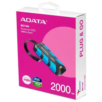 ADATA External SSD 2TB SC740, USB-C 3.2 Gen2, Čierno-modrá