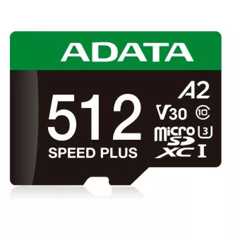 ADATA MicroSDXC karta 512 GB Speed Plus, U3, C10, A2, V30 (R: 180/W: 160 MB/s) + SD adaptér