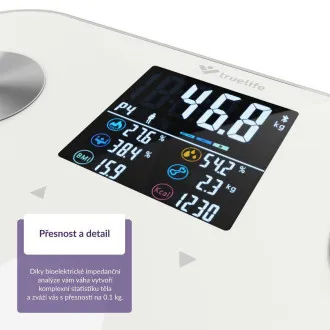TrueLife FitScale W7 BT - Bioelektrická impedančná bluetooth váha - biela