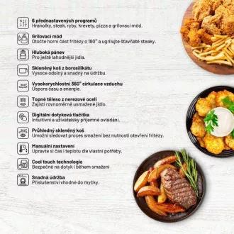 Lauben Glass&Grill Air Fryer 3in1 5500BG - teplovzdušná fritéza