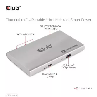 Club3D hubThunderbolt 4 Portable 5-in-1 Hub with Smart Power