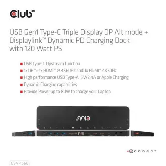 Club3D Dokovacia stanica USB-C 12v1, 1xDP, 2xHDMI, 1xUSB-C, 5xUSB, 1xRJ45, 1x3.5mm, čítačka SD kariet, čierna Club3D Dokovacia stanica USB-C 12v1, 1xDP, 2xHDMI, 1xUSB-C, 5xUSB, 1xRJ45, 1x3.5mm, čítačka SD kariet, čierna