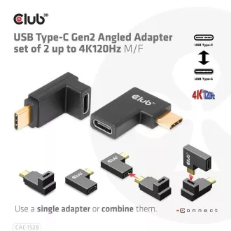 Club3D set adapter USB-C Gen2 angled adapter set of 2, 4K120Hz, 240W, (M/F)
