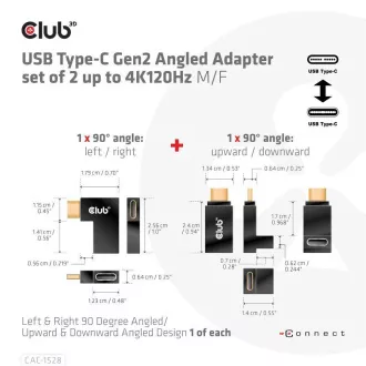 Club3D set adapter USB-C Gen2 angled adapter set of 2, 4K120Hz, 240W, (M/F)