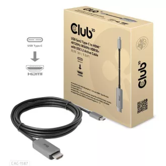Club3D kábel USB-C na HDMI, 4K120Hz 8K60Hz HDR10 s DSC1.2, Aktívny kábel, M/M, 3m Club3D kábel USB-C na HDMI, 4K120Hz 8K60Hz HDR10 s DSC1.2, Aktívny kábel, M/M, 3m