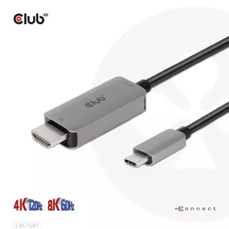 Club3D kábel USB-C na HDMI, 4K120Hz 8K60Hz HDR10 s DSC1.2, Aktívny kábel, M/M, 3m Club3D kábel USB-C na HDMI, 4K120Hz 8K60Hz HDR10 s DSC1.2, Aktívny kábel, M/M, 3m