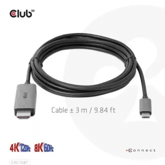 Club3D kábel USB-C na HDMI, 4K120Hz 8K60Hz HDR10 s DSC1.2, Aktívny kábel, M/M, 3m Club3D kábel USB-C na HDMI, 4K120Hz 8K60Hz HDR10 s DSC1.2, Aktívny kábel, M/M, 3m