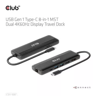 Club 3D Dokovacia stanica USB-C 8v1, 1xDP, 1xHDMI, 1xUSB-C PD100W, 2xUSB, čítačka SD kariet, sivá