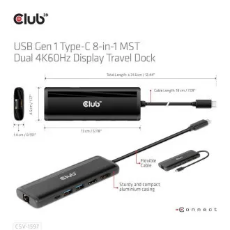 Club 3D Dokovacia stanica USB-C 8v1, 1xDP, 1xHDMI, 1xUSB-C PD100W, 2xUSB, čítačka SD kariet, sivá Club 3D Dokovacia stanica USB-C 8v1, 1xDP, 1xHDMI, 1xUSB-C PD100W, 2xUSB, čítačka SD kariet, sivá