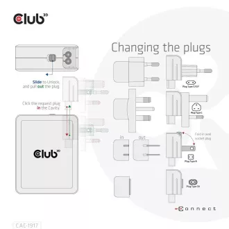 Club3D cestovná nabíjačka 140W GaN technológia, 3xUSB-C, 1xUSB-A, PPS + PD 3.1 Support