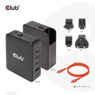 Club3D cestovná nabíjačka 140W GaN technológia, 3xUSB-C, 1xUSB-A, PPS + PD 3.1 Support