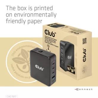 Club3D cestovná nabíjačka 140W GaN technológia, 3xUSB-C, 1xUSB-A, PPS + PD 3.1 Support