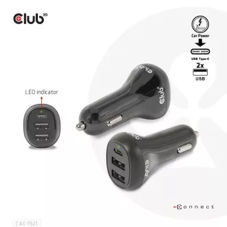 Club3D Auto nabíjačka pre Notebooky 36W, 3 porty (2xUSB-A + USB-C)