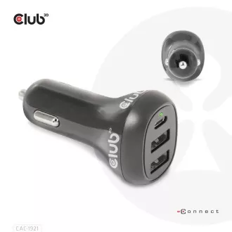 Club3D Auto nabíjačka pre Notebooky 36W, 3 porty (2xUSB-A + USB-C)