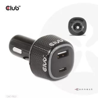 Club3D Auto nabíjačka pre Notebooky 63W, 2 porty (USB-A + USB-C)