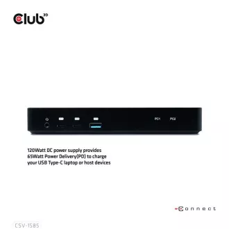 Club3D Dokovacia stanica USB-C 10v1, 1xDP, 1xHDMI, 3xUSB-C, 3xUSB, 1xRJ45, 1x3.5mm, čierna