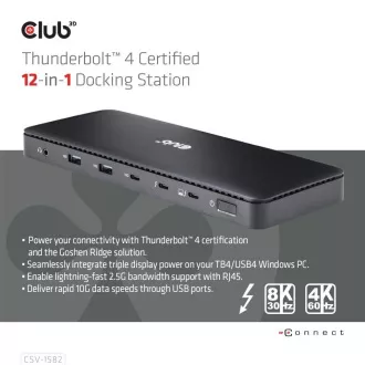 Club3D Dokovacia stanica USB-C 12v1, 1xDP, 1xHDMI, 2xUSB-C, 4xUSB, 1xRJ45, čierna