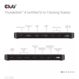 Club3D Dokovacia stanica USB-C 12v1, 1xDP, 1xHDMI, 2xUSB-C, 4xUSB, 1xRJ45, čierna