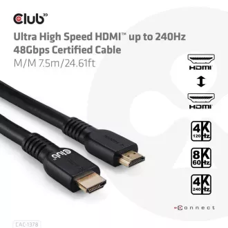 Club3D Kábel HDMI, Ultra Rýchly HDMI™ Certifikovaný Cable, 4K120Hz/8K60Hz, 7.5m