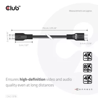 Club3D Kábel HDMI, Ultra Rýchly HDMI™ Certifikovaný Cable, 4K120Hz/8K60Hz, 7.5m