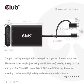 Club3D Video rozbočovač USB-C/A na 2x HDMI 2.0, Dual Monitor, 4K60Hz (M/F)