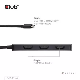 Club3D hub MST USB-C na 3xHDMI, Single: 8K30Hz, Triple: 4K60Hz
